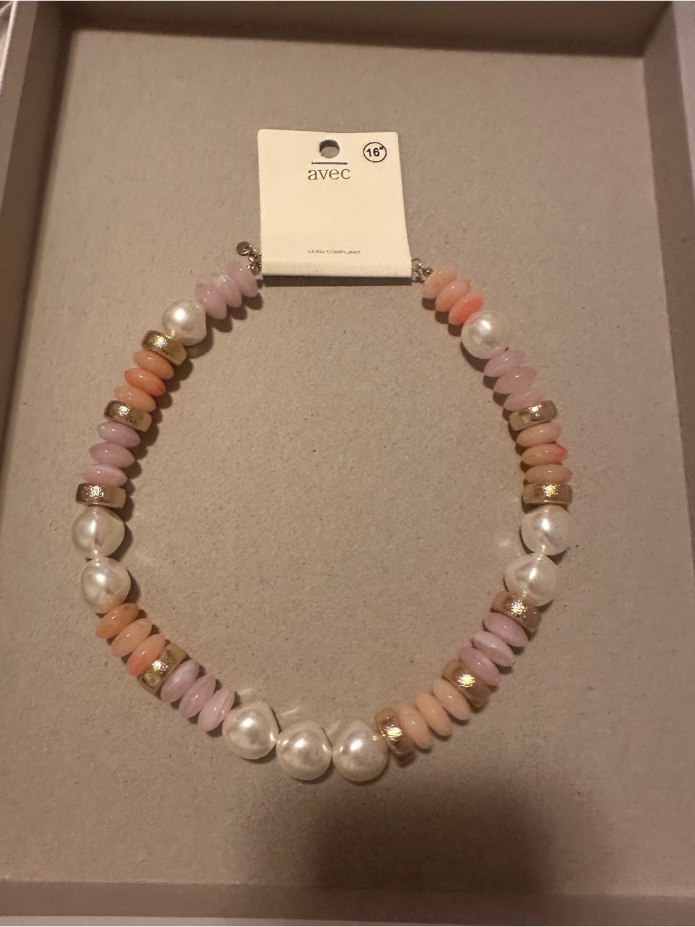 Avec Les Filles Pink, Peach & Gold Beaded Pearl Necklace NWT Anthropology